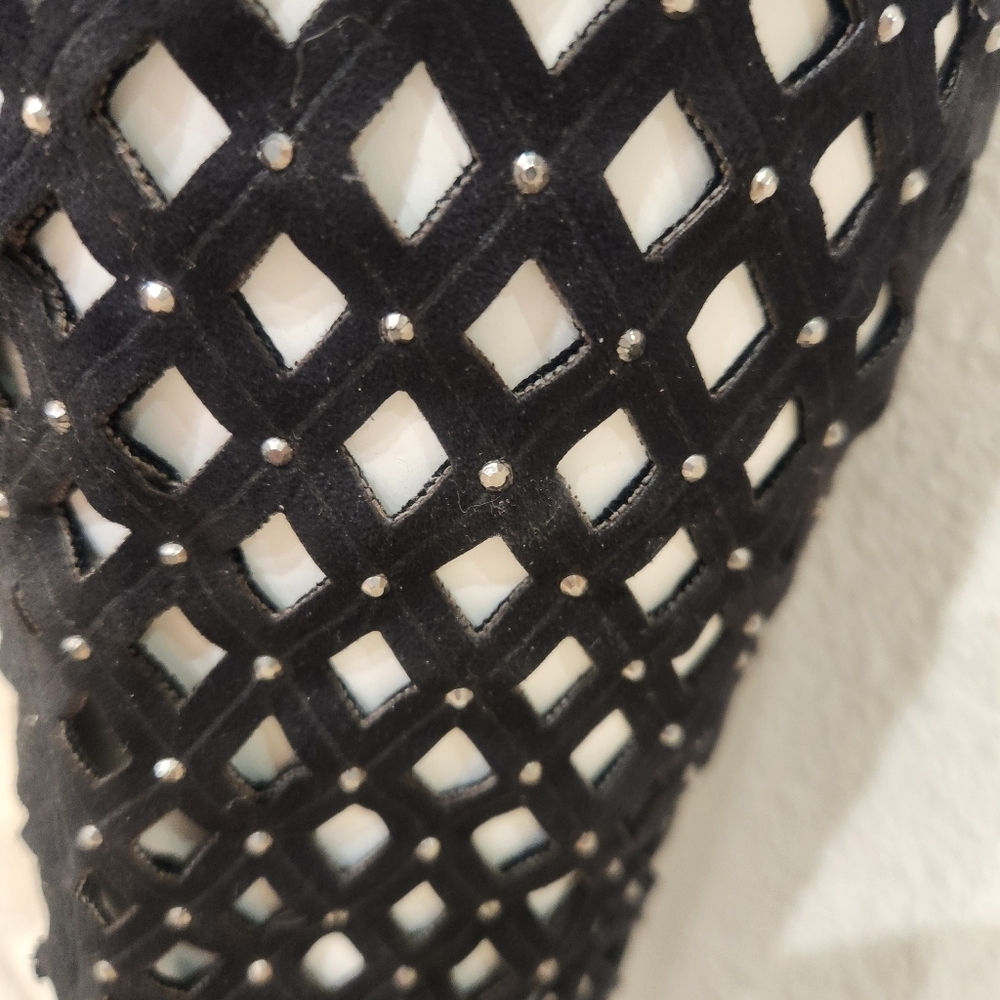 Suki Laser-Cut Lattice Tall Boots Black Knee-High Mesh Boots Womens 5.5-6 EU 36 - Picture 4 of 11
